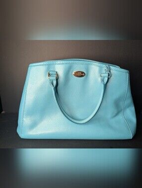 Coach Turquoise Leather Tote with Gold Hardware